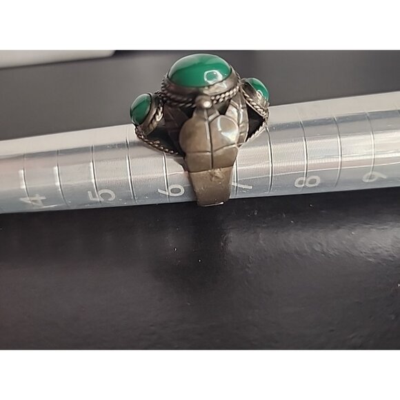 TAXCO 925 Sterling Silver Green Onyx Adjustable Poison Secret Ring jade Vintage - Picture 8 of 10